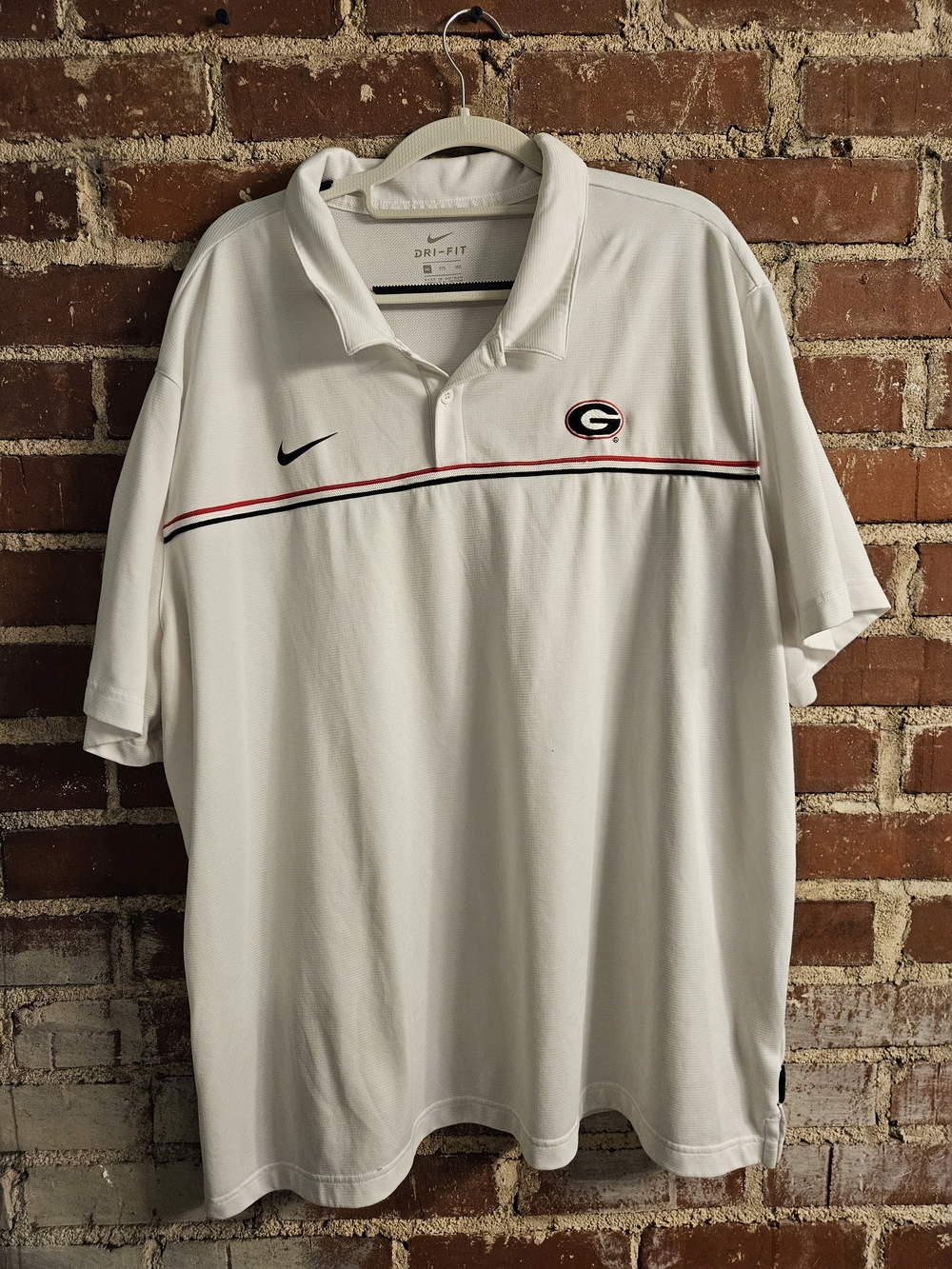 Nike White Polo with Red and Black Stripe and Georgia G Logo